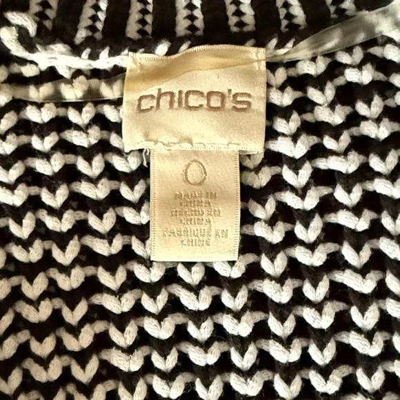 Chico's Black & White Fringe Knit Open Cardigan - Picture 2 of 4